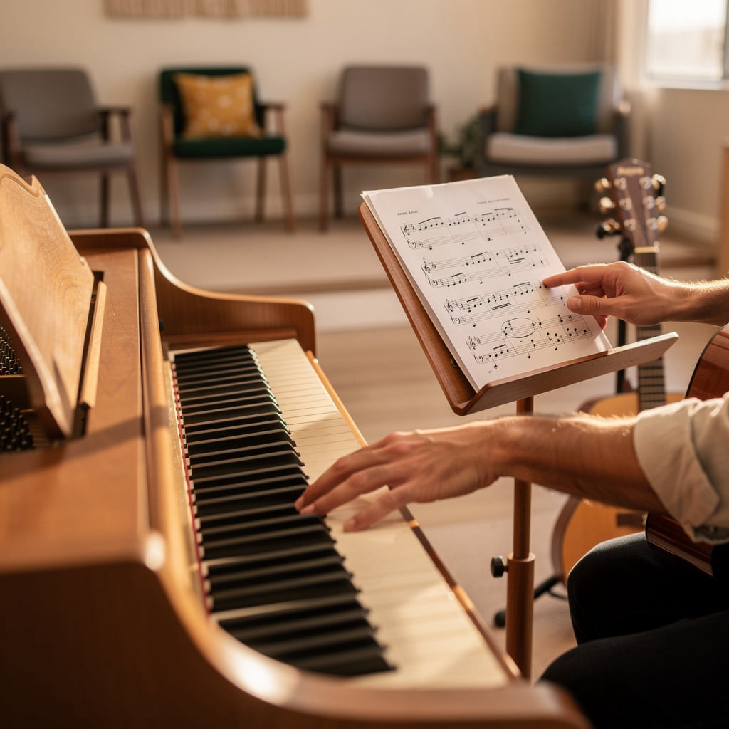 Saguaro Keys Music Studio Tucson warm home studio setting for twice-yearly piano and guitar recitals with kids and adult students